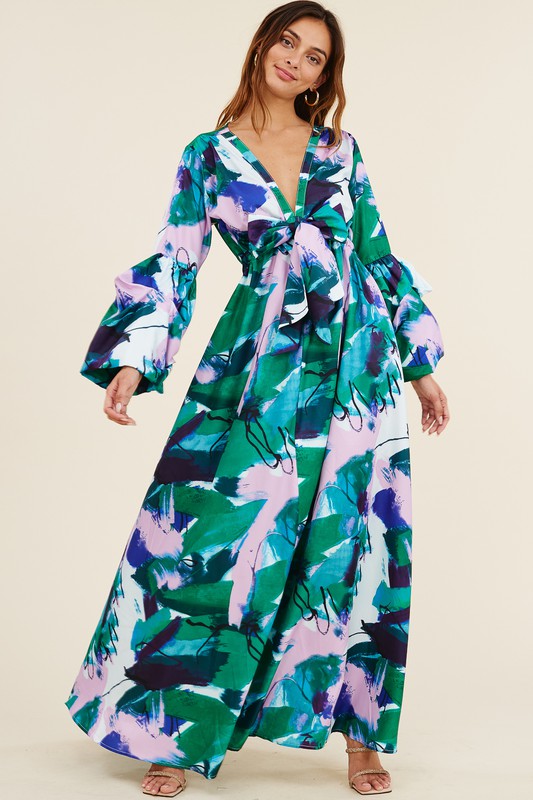 Verona Printed V-Neck Maxi Dress