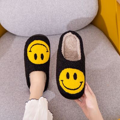 Melody Smiley Face Black Slippers