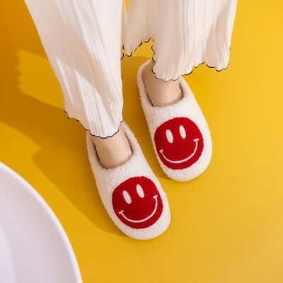 Melody Red Smiley Face Cozy Slippers