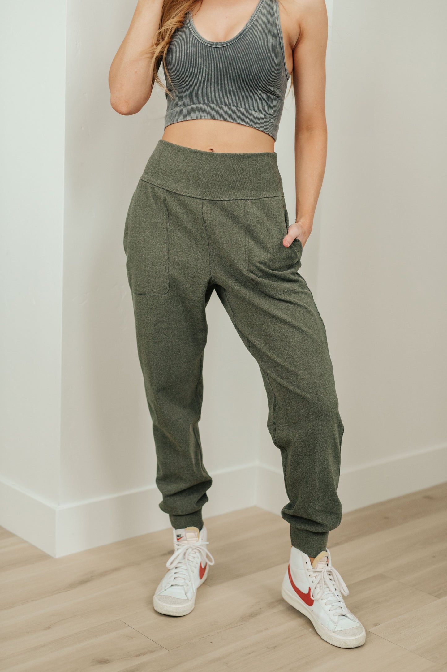 Where Are You High Rise Joggers in Olive